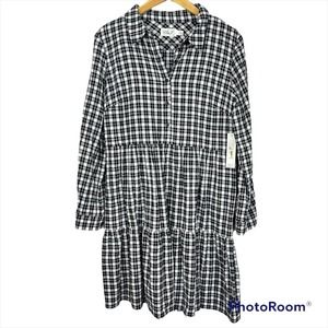 NWT Eliza J Gingham Ruffle Tiered Mini Casual Dress Size 14